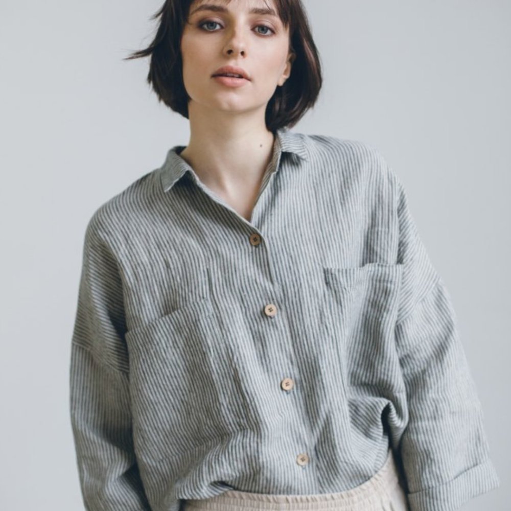 Linenfox Kay button-up, grey stripes, XS